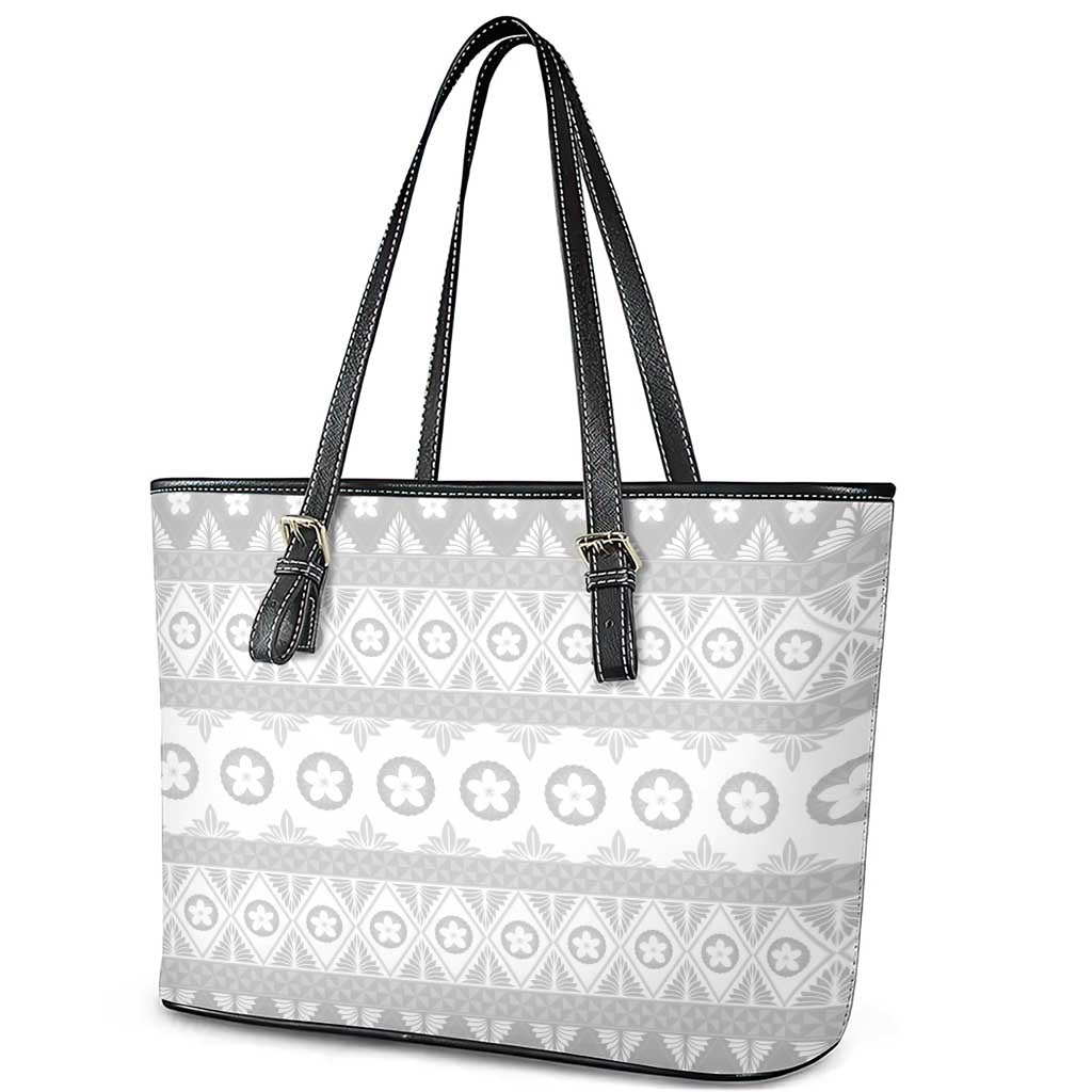Tonga White Sunday Leather Tote Bag Tongan Ngatu Siale Pattern - Polynesian Pride