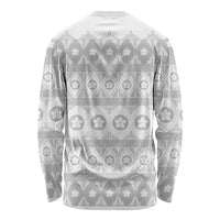 Tonga White Sunday Long Sleeve Shirt Tongan Ngatu Siale Pattern - Polynesian Pride