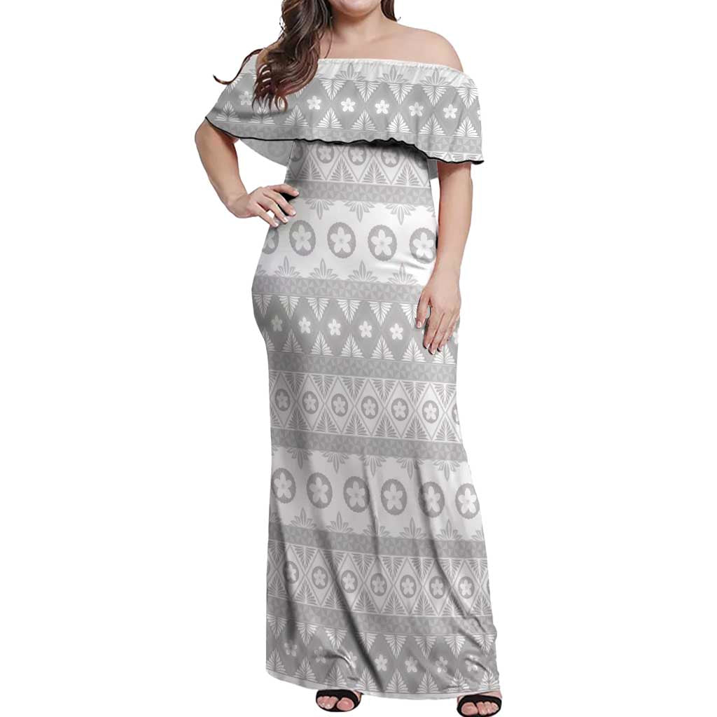 Tonga White Sunday Off Shoulder Maxi Dress Tongan Ngatu Siale Pattern - Polynesian Pride
