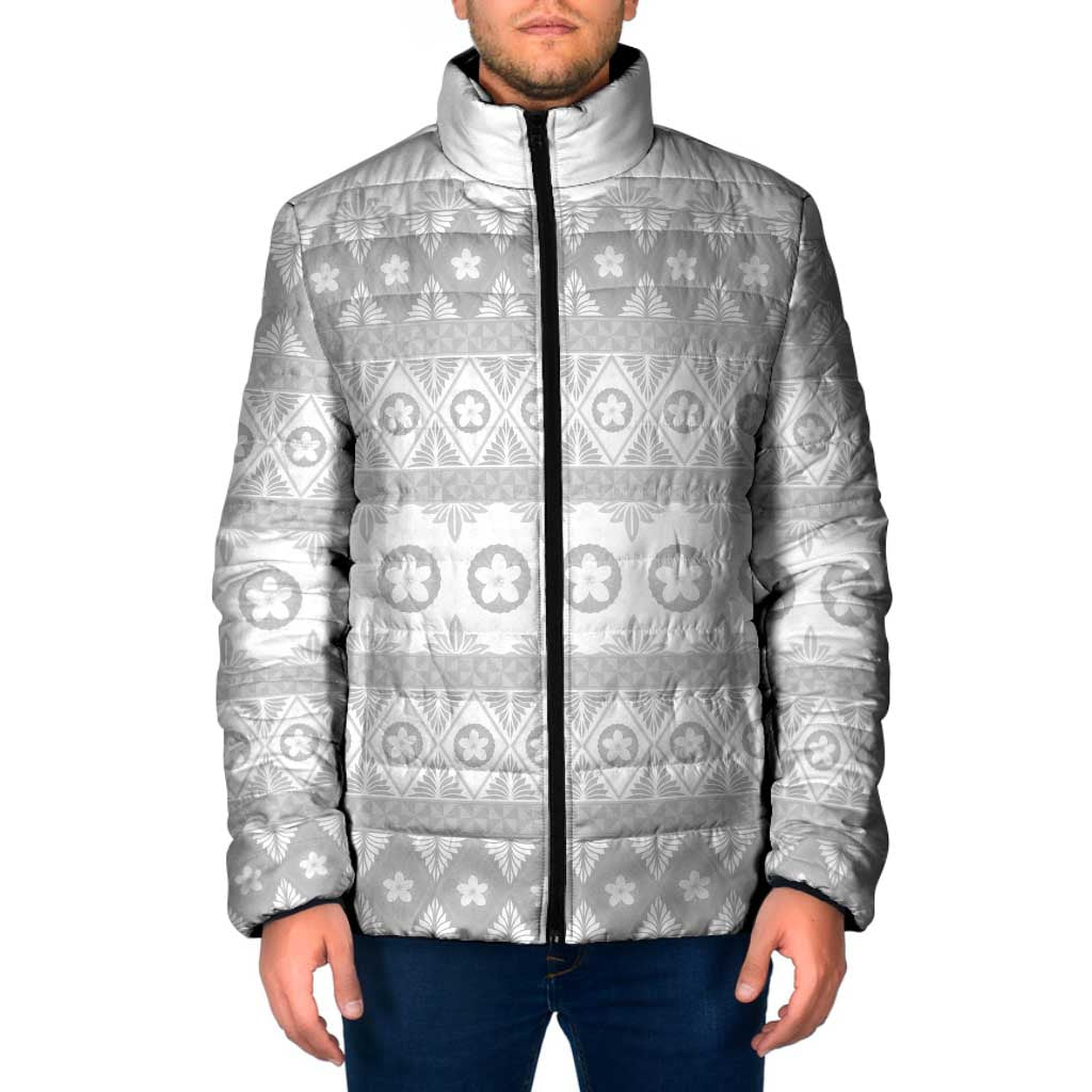 Tonga White Sunday Padded Jacket Tongan Ngatu Siale Pattern - Polynesian Pride