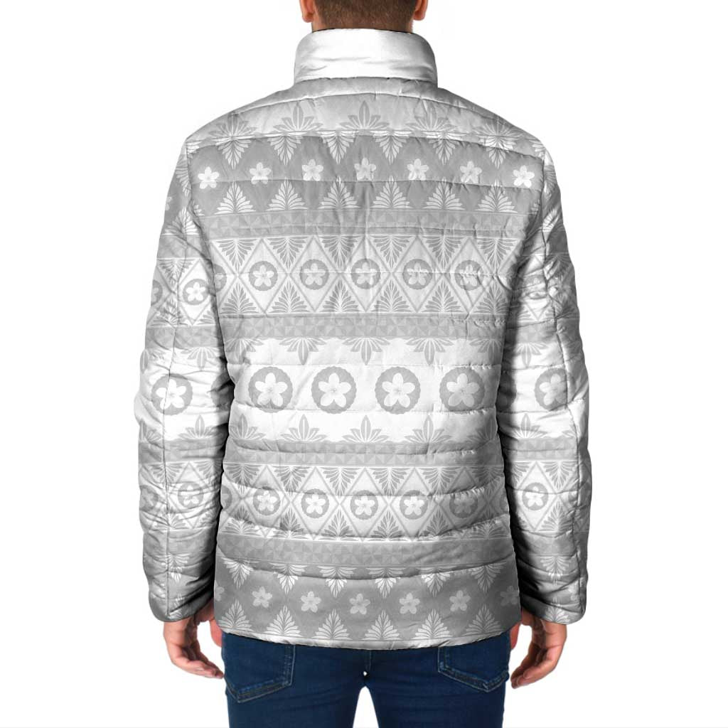 Tonga White Sunday Padded Jacket Tongan Ngatu Siale Pattern - Polynesian Pride