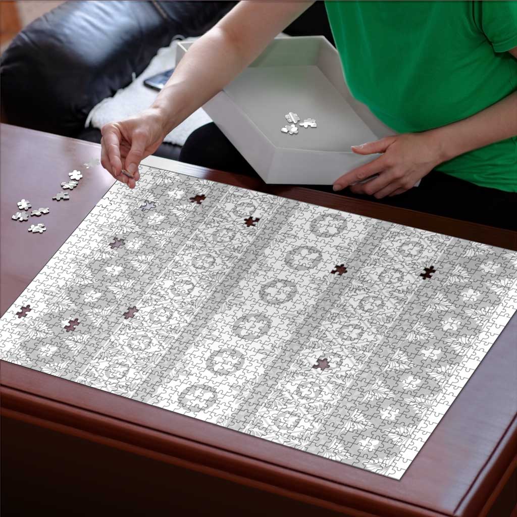 Tonga White Sunday Puzzle Tongan Ngatu Siale Pattern - Polynesian Pride