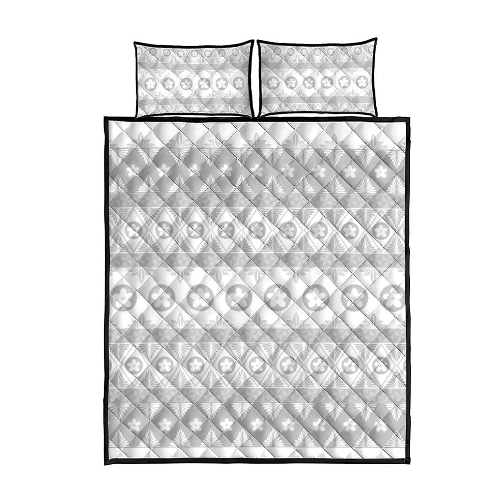 Tonga White Sunday Quilt Bed Set Tongan Ngatu Siale Pattern LT05 - Polynesian Pride