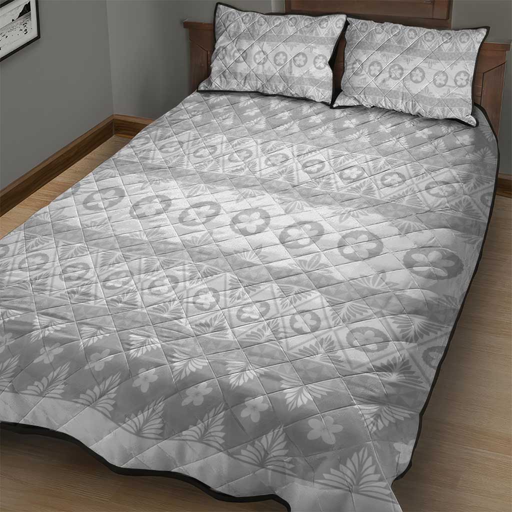 Tonga White Sunday Quilt Bed Set Tongan Ngatu Siale Pattern LT05 - Polynesian Pride