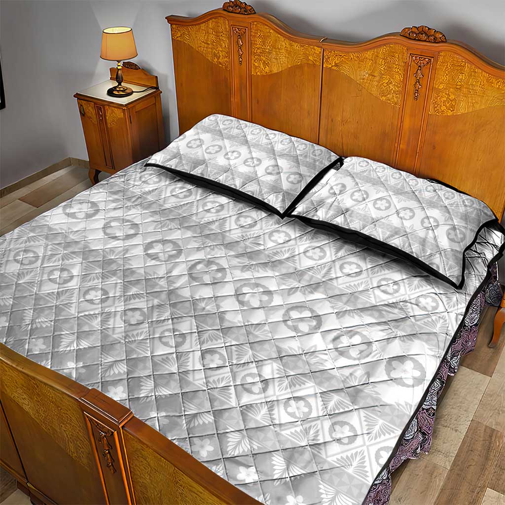 Tonga White Sunday Quilt Bed Set Tongan Ngatu Siale Pattern LT05 - Polynesian Pride