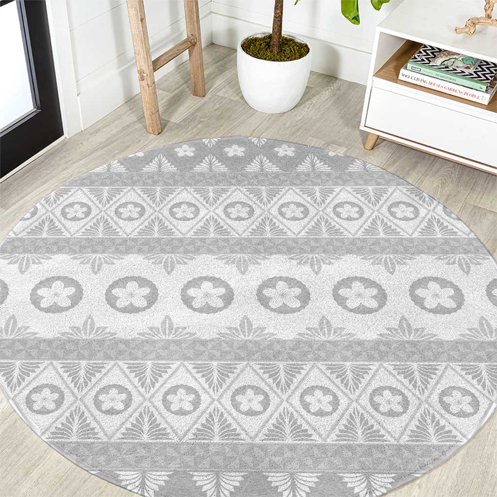 Tonga White Sunday Round Carpet Tongan Ngatu Siale Pattern - Polynesian Pride