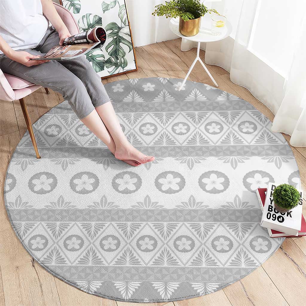 Tonga White Sunday Round Carpet Tongan Ngatu Siale Pattern - Polynesian Pride