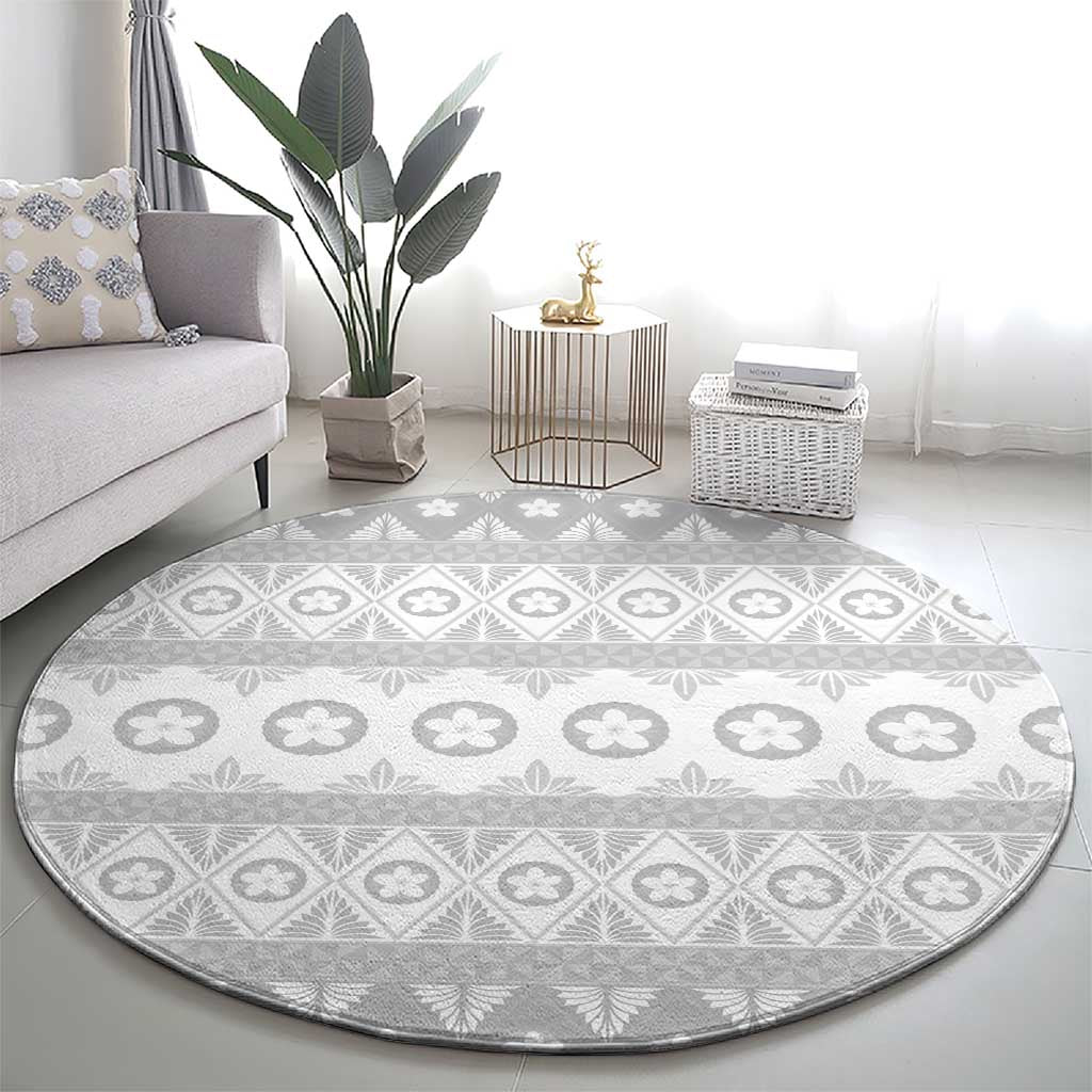 Tonga White Sunday Round Carpet Tongan Ngatu Siale Pattern - Polynesian Pride