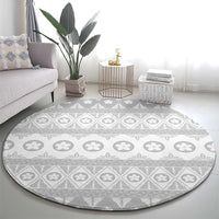 Tonga White Sunday Round Carpet Tongan Ngatu Siale Pattern - Polynesian Pride