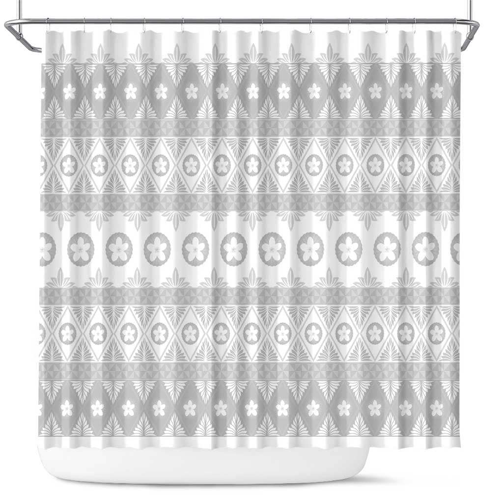 Tonga White Sunday Shower Curtain Tongan Ngatu Siale Pattern - Polynesian Pride