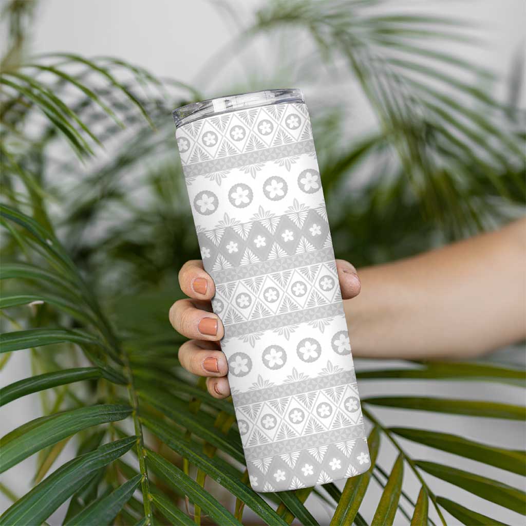 Tonga White Sunday Skinny Tumbler Tongan Ngatu Siale Pattern - Polynesian Pride