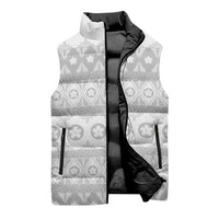 Tonga White Sunday Sleeveless Puffer Jacket Tongan Ngatu Siale Pattern - Polynesian Pride
