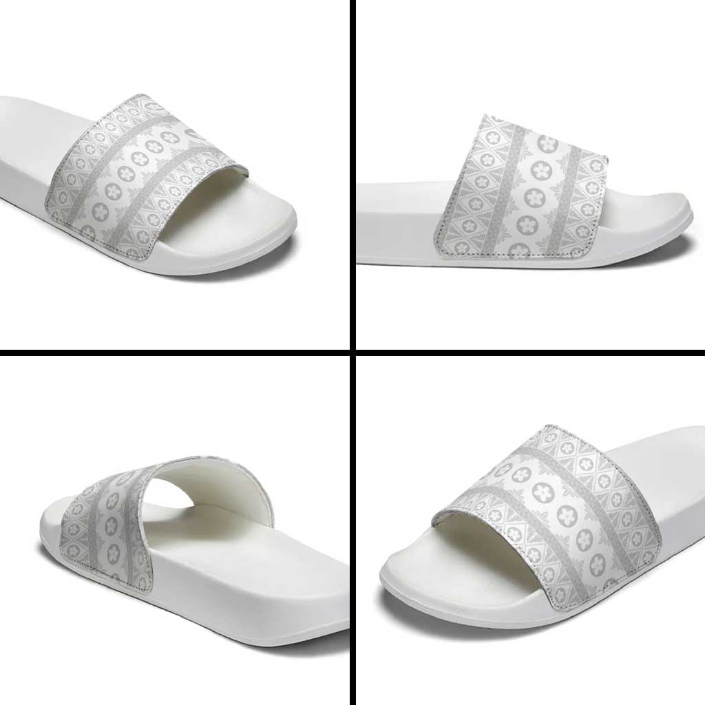 Tonga White Sunday Slide Sandals Tongan Ngatu Siale Pattern - Polynesian Pride