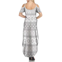 Tonga White Sunday Summer Maxi Dress Tongan Ngatu Siale Pattern - Polynesian Pride