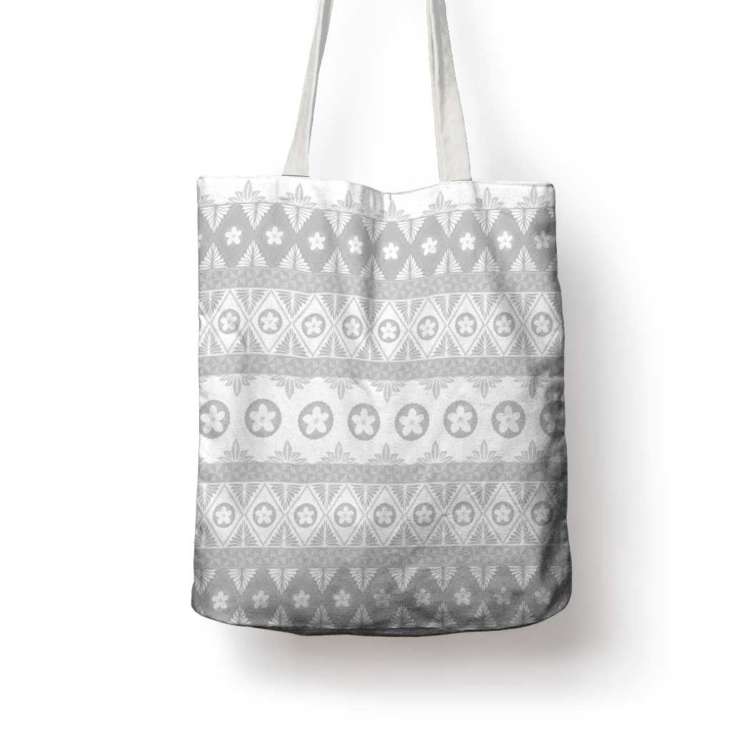 Tonga White Sunday Tote Bag Tongan Ngatu Siale Pattern - Polynesian Pride