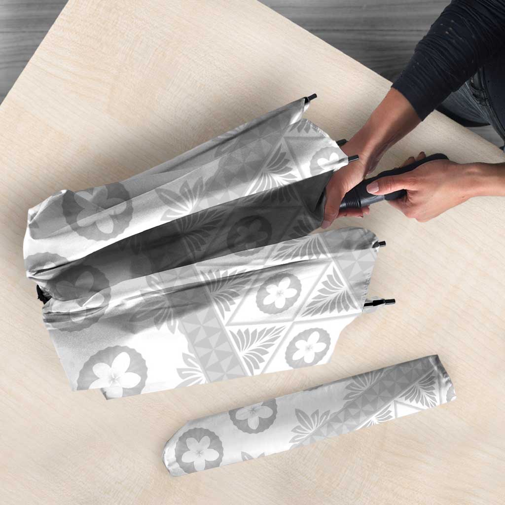 Tonga White Sunday Umbrella Tongan Ngatu Siale Pattern - Polynesian Pride