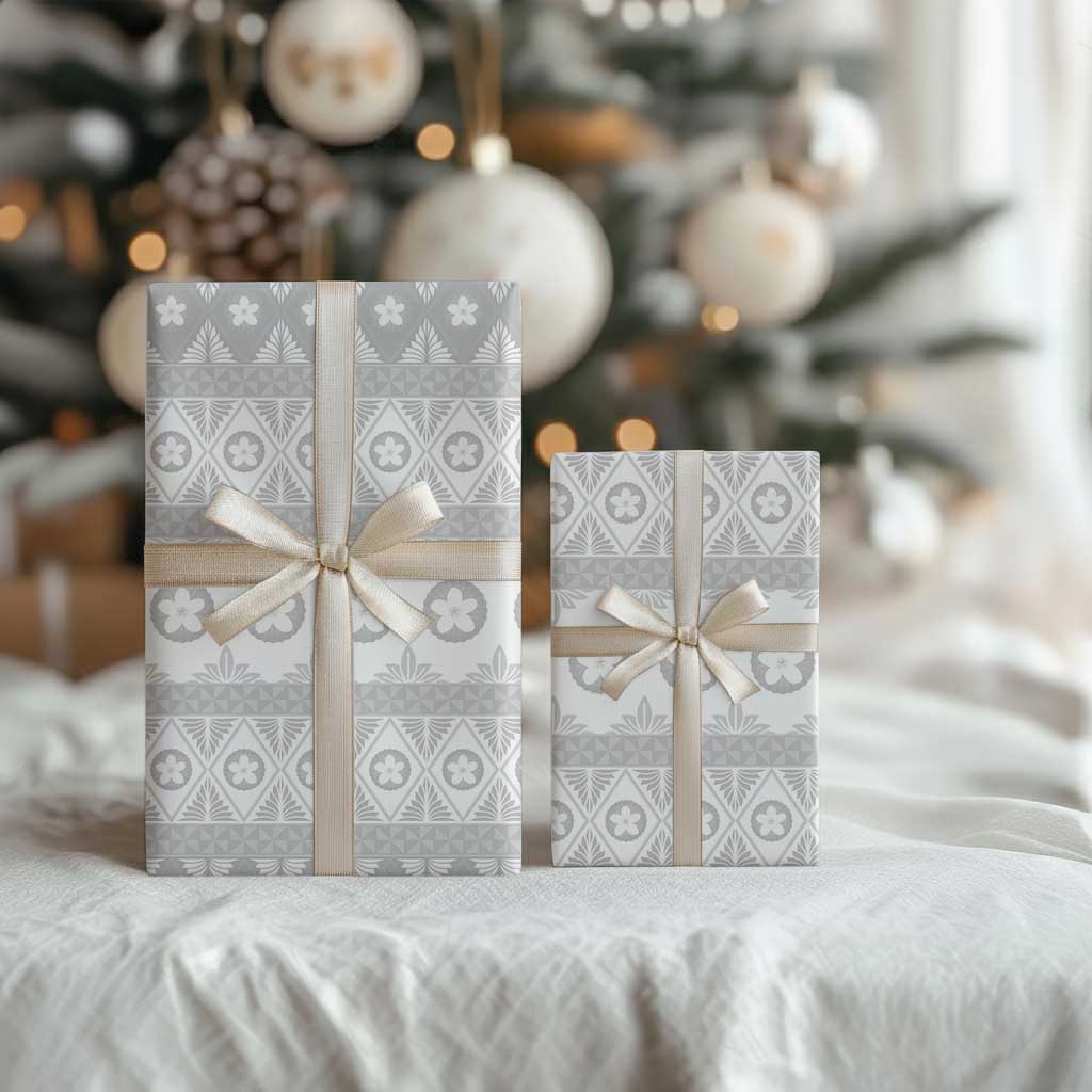 Tonga White Sunday Wrapping Paper Tongan Ngatu Siale Pattern - Polynesian Pride