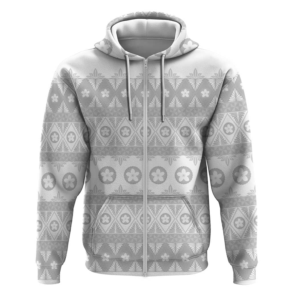 Tonga White Sunday Zip Hoodie Tongan Ngatu Siale Pattern - Polynesian Pride