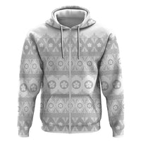 Tonga White Sunday Zip Hoodie Tongan Ngatu Siale Pattern - Polynesian Pride