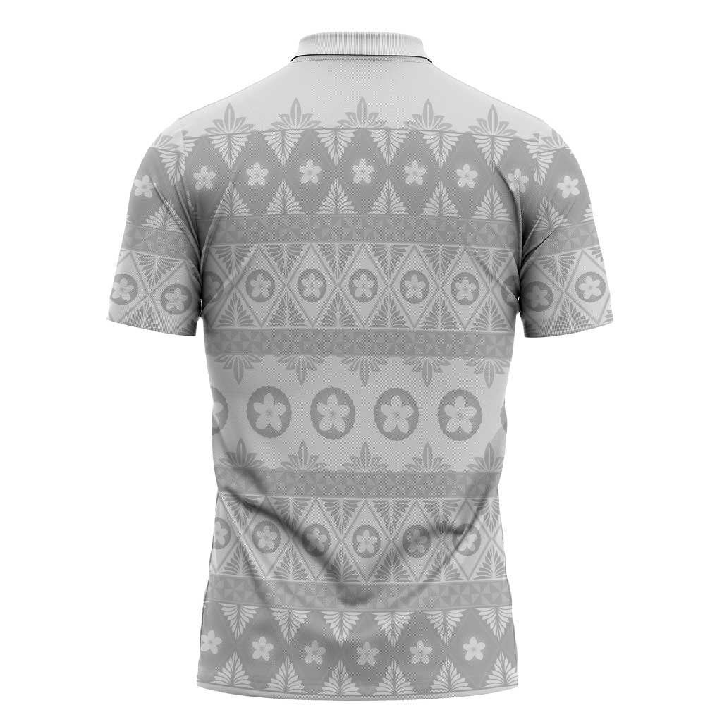 Tonga White Sunday Zipper Polo Shirt Tongan Ngatu Siale Pattern - Polynesian Pride