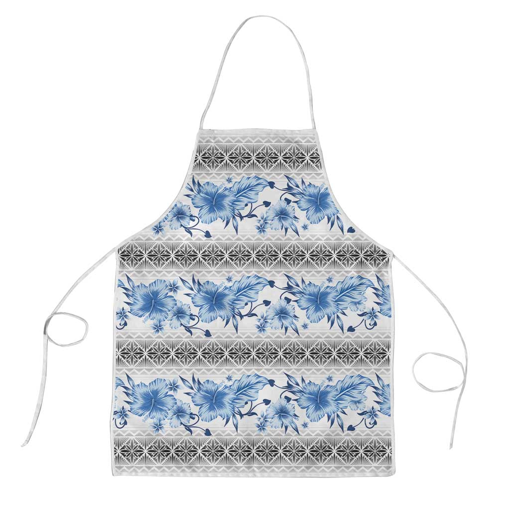 Samoa White Sunday Apron Samoan Tapa Blue Hibiscus - Polynesian Pride