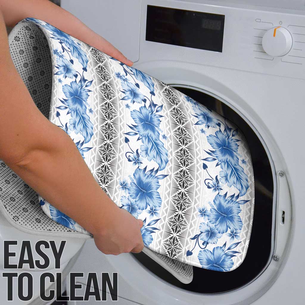 Samoa White Sunday Bathroom Set Samoan Tapa Blue Hibiscus - Polynesian Pride