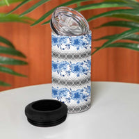 Samoa White Sunday 4 in 1 Can Cooler Tumbler Samoan Tapa Blue Hibiscus - Polynesian Pride
