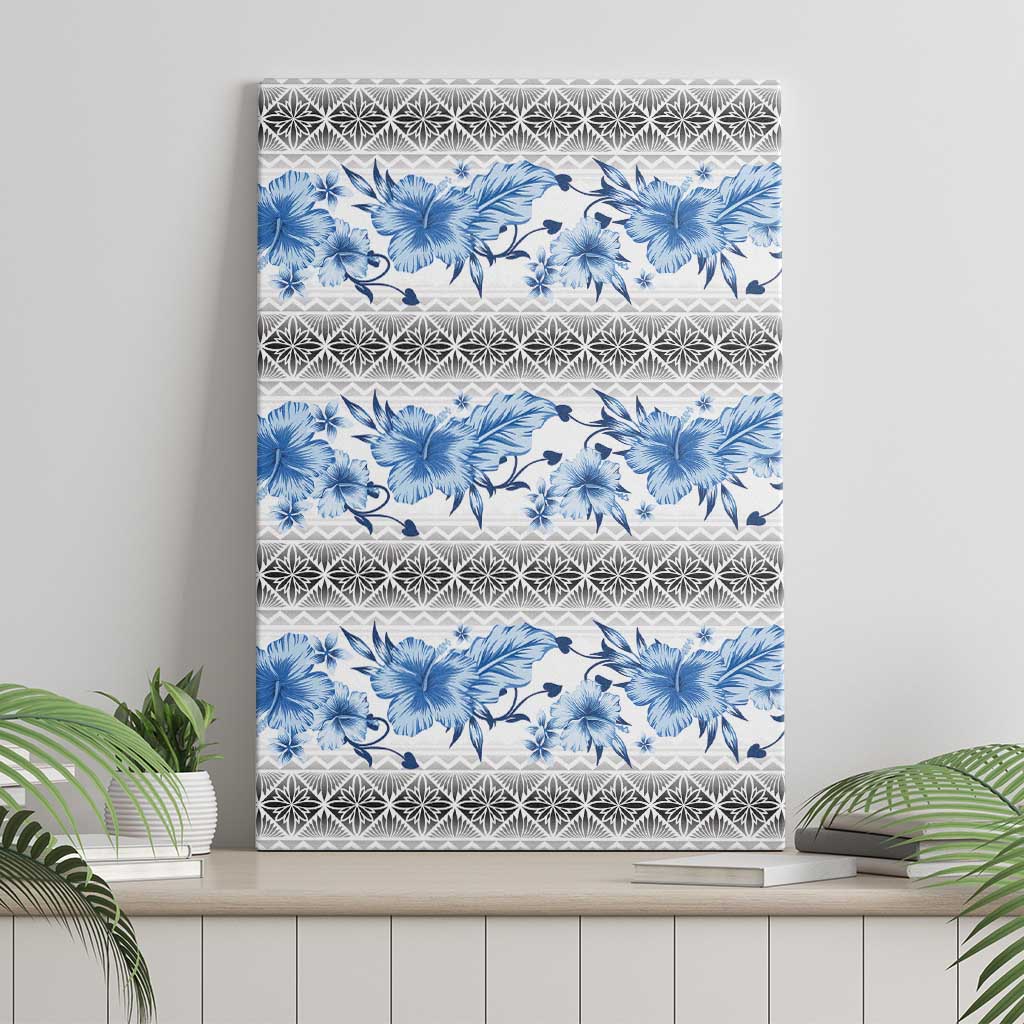 Samoa White Sunday Canvas Wall Art Samoan Tapa Blue Hibiscus - Polynesian Pride