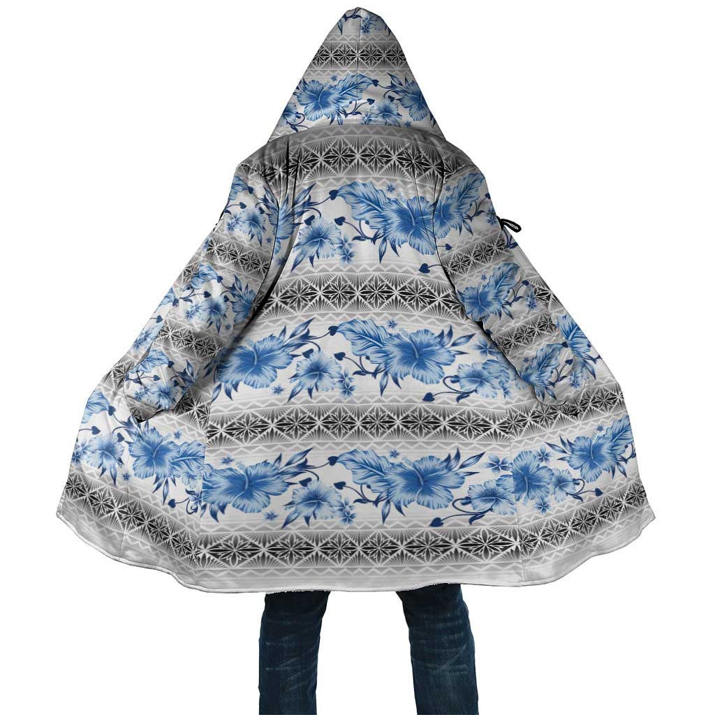 Samoa White Sunday Cloak Samoan Tapa Blue Hibiscus - Polynesian Pride