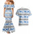 Samoa White Sunday Couples Matching Mermaid Dress and Hawaiian Shirt Samoan Tapa Blue Hibiscus - Polynesian Pride