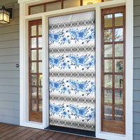Samoa White Sunday Door Cover Samoan Tapa Blue Hibiscus - Polynesian Pride