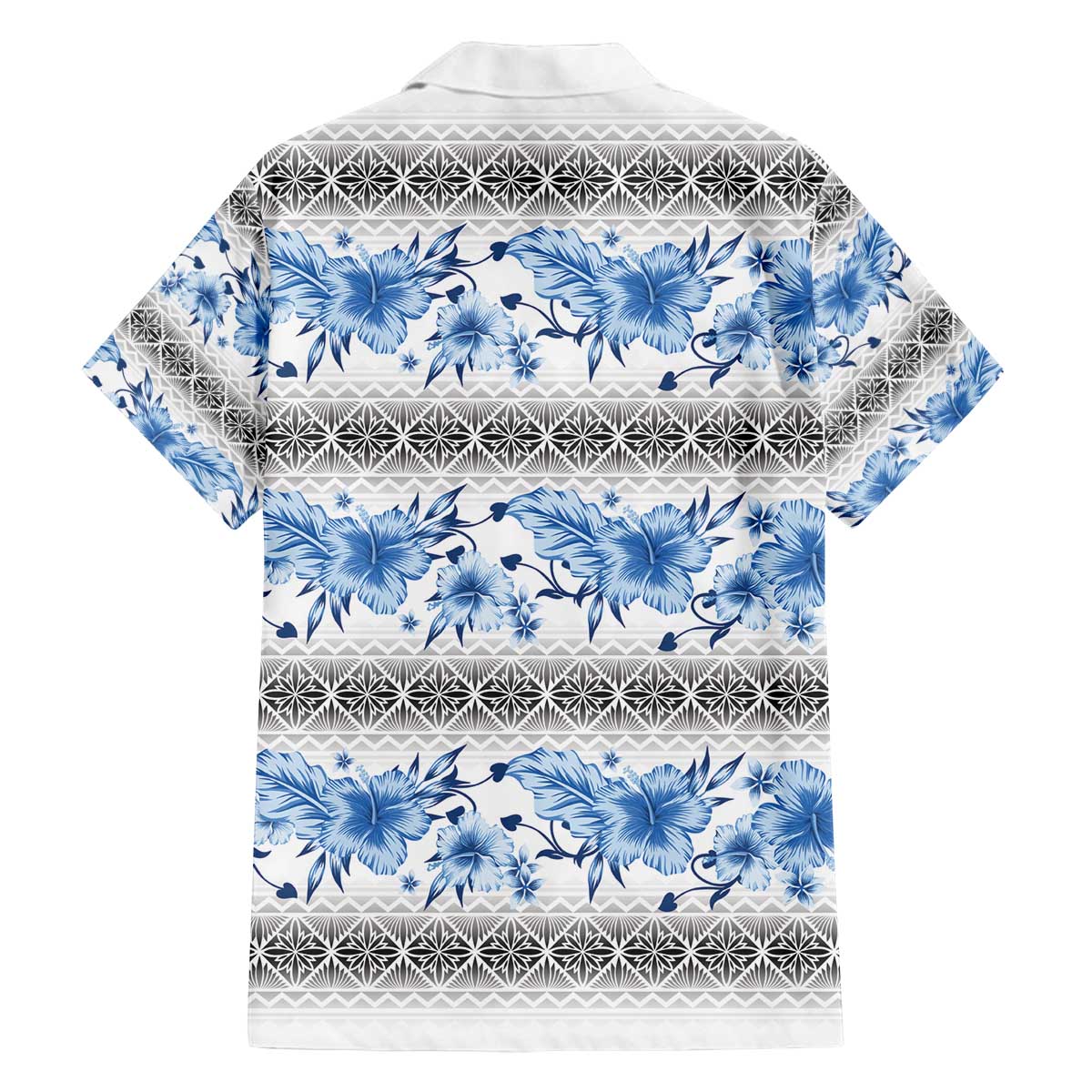 Samoa White Sunday Family Matching Off The Shoulder Long Sleeve Dress and Hawaiian Shirt Samoan Tapa Blue Hibiscus - Polynesian Pride