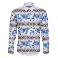 Samoa White Sunday Family Matching Short Sleeve Bodycon Dress and Hawaiian Shirt Samoan Tapa Blue Hibiscus - Polynesian Pride