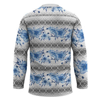 Samoa White Sunday Hockey Jersey Samoan Tapa Blue Hibiscus - Polynesian Pride