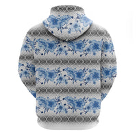 Samoa White Sunday Hoodie Samoan Tapa Blue Hibiscus - Polynesian Pride