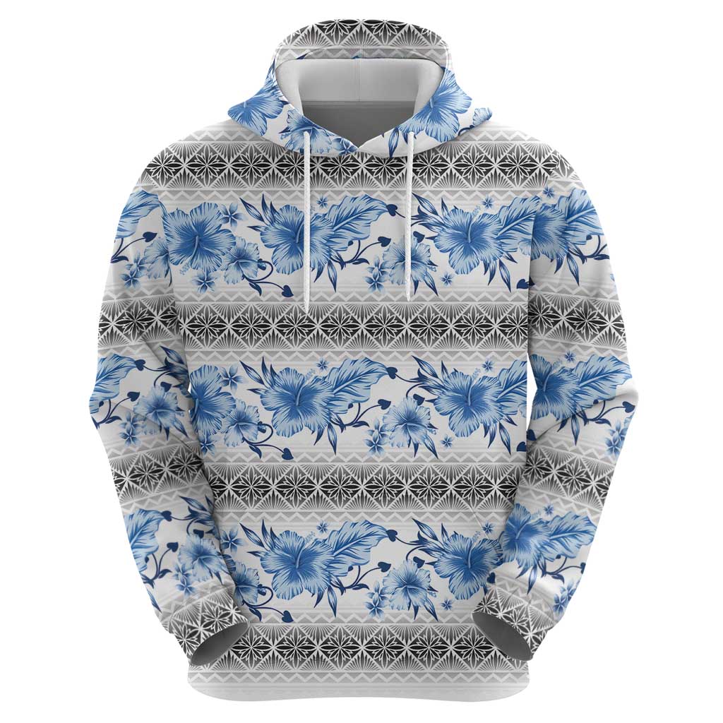Samoa White Sunday Hoodie Samoan Tapa Blue Hibiscus - Polynesian Pride