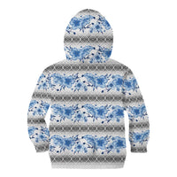Samoa White Sunday Kid Hoodie Samoan Tapa Blue Hibiscus - Polynesian Pride