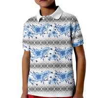 Samoa White Sunday Kid Polo Shirt Samoan Tapa Blue Hibiscus - Polynesian Pride