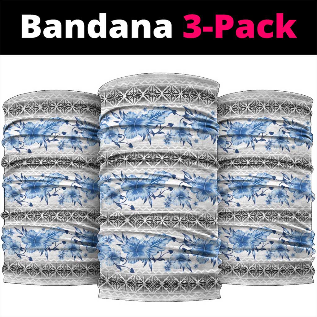 Samoa White Sunday Neck Gaiter Samoan Tapa Blue Hibiscus - Polynesian Pride