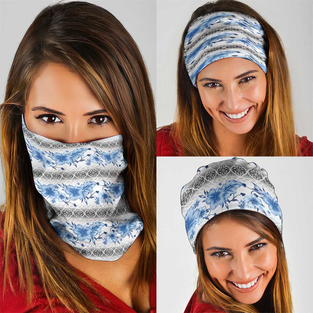 Samoa White Sunday Neck Gaiter Samoan Tapa Blue Hibiscus - Polynesian Pride
