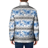 Samoa White Sunday Padded Jacket Samoan Tapa Blue Hibiscus - Polynesian Pride