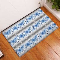 Samoa White Sunday Rubber Doormat Samoan Tapa Blue Hibiscus - Polynesian Pride