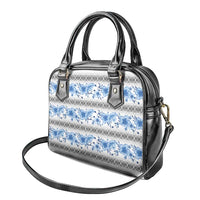 Samoa White Sunday Shoulder Handbag Samoan Tapa Blue Hibiscus - Polynesian Pride