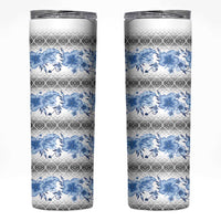 Samoa White Sunday Skinny Tumbler Samoan Tapa Blue Hibiscus - Polynesian Pride