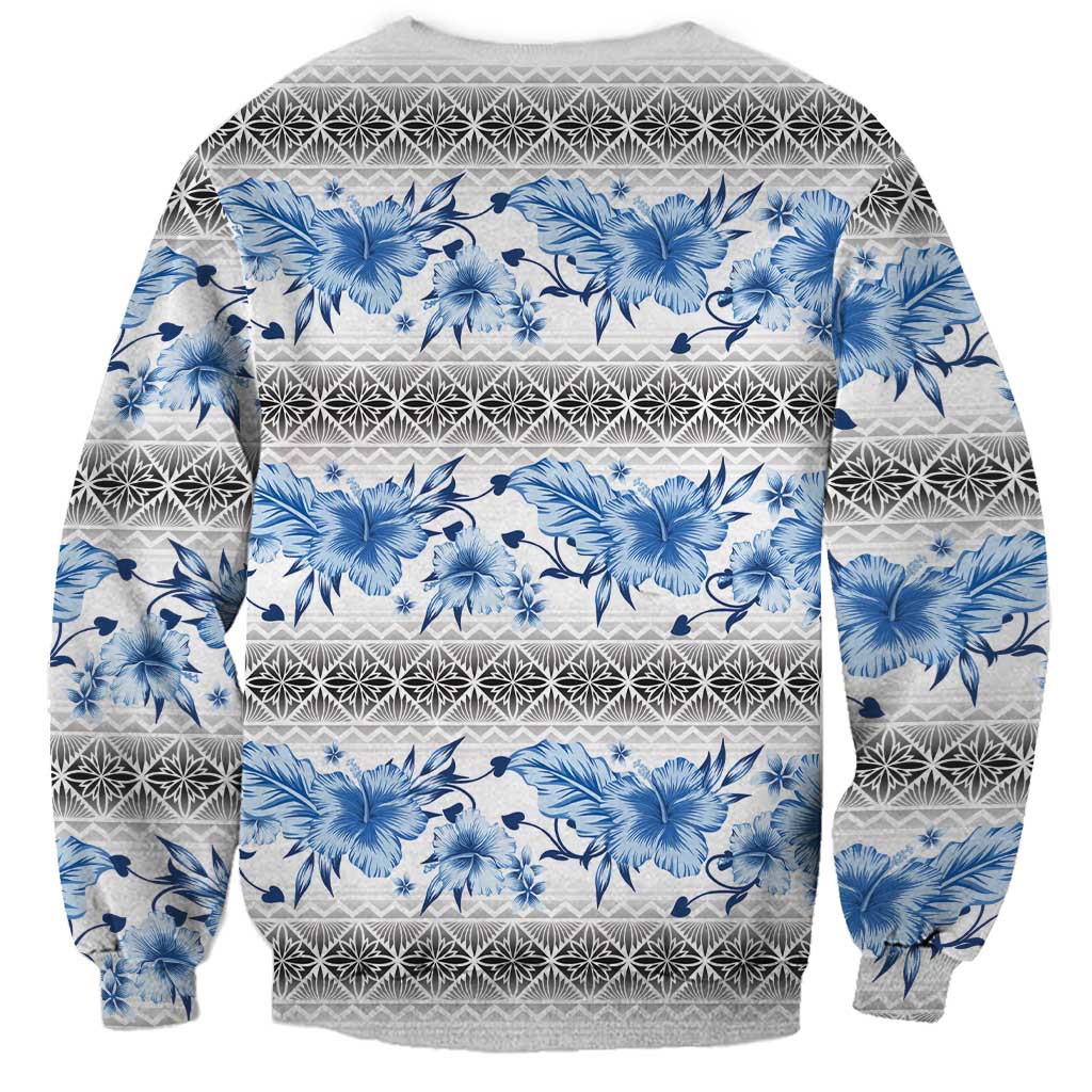 Samoa White Sunday Sweatshirt Samoan Tapa Blue Hibiscus - Polynesian Pride