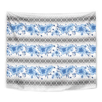 Samoa White Sunday Tapestry Samoan Tapa Blue Hibiscus - Polynesian Pride