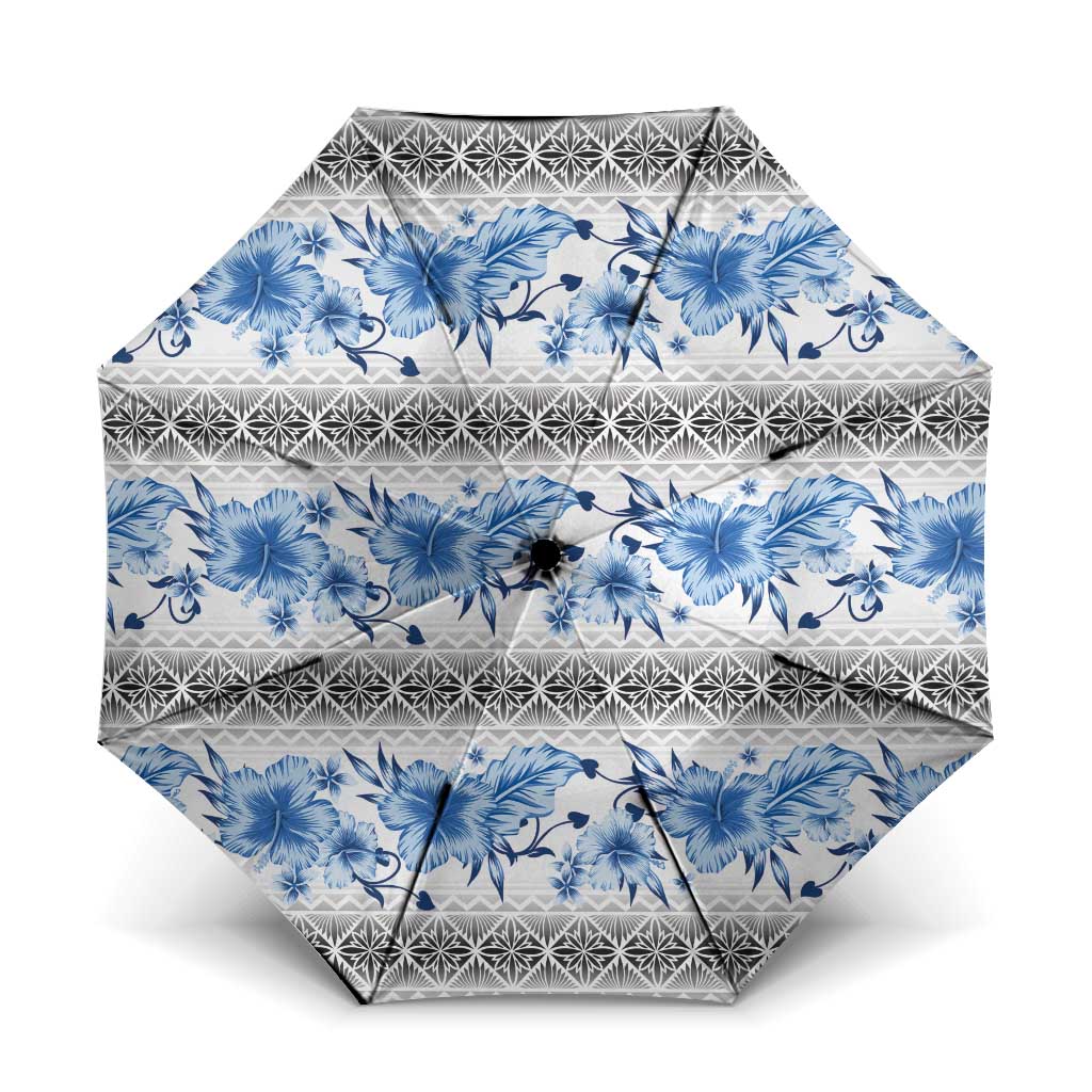 Samoa White Sunday Umbrella Samoan Tapa Blue Hibiscus - Polynesian Pride