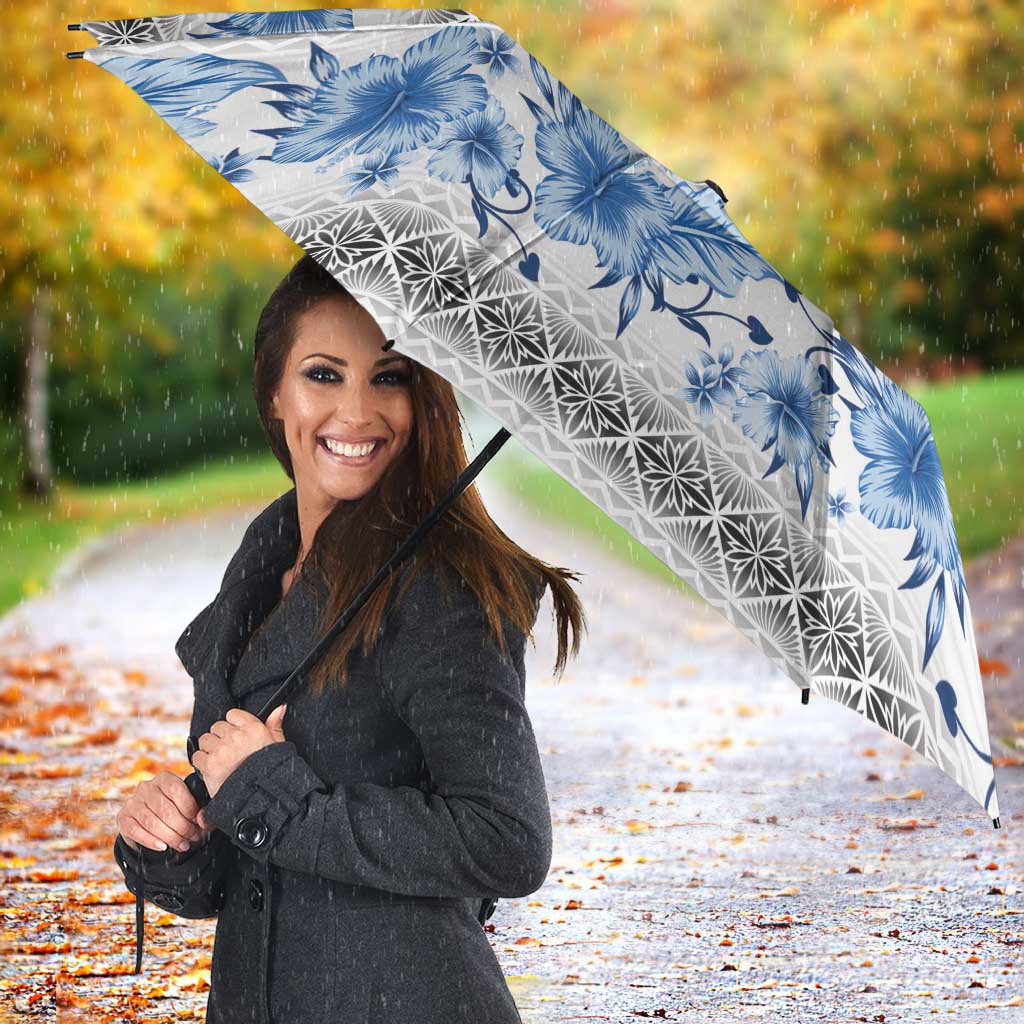 Samoa White Sunday Umbrella Samoan Tapa Blue Hibiscus - Polynesian Pride