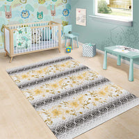 Samoa White Sunday Area Rug Samoan Tapa Yellow Hibiscus - Polynesian Pride