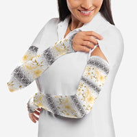 Samoa White Sunday Arm Sleeves Samoan Tapa Yellow Hibiscus - Polynesian Pride